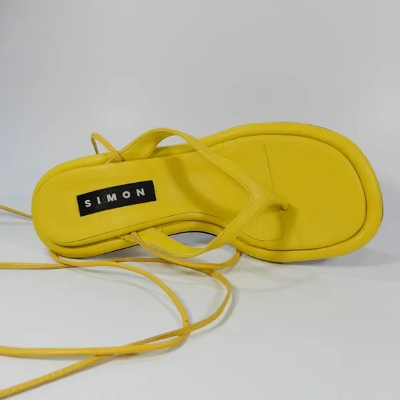SIMON MILLER Beep Ankle Wrap Thong Sandals Size 6 Citron Kitten Heel NEW $465