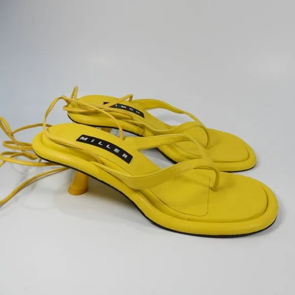 SIMON MILLER Beep Ankle Wrap Thong Sandals Size 6 Citron Kitten Heel NEW $465
