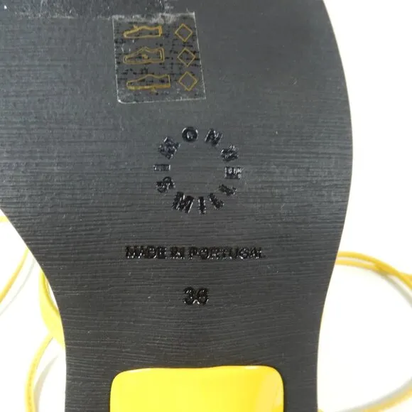 SIMON MILLER Beep Ankle Wrap Thong Sandals Size 6 Citron Kitten Heel NEW $465