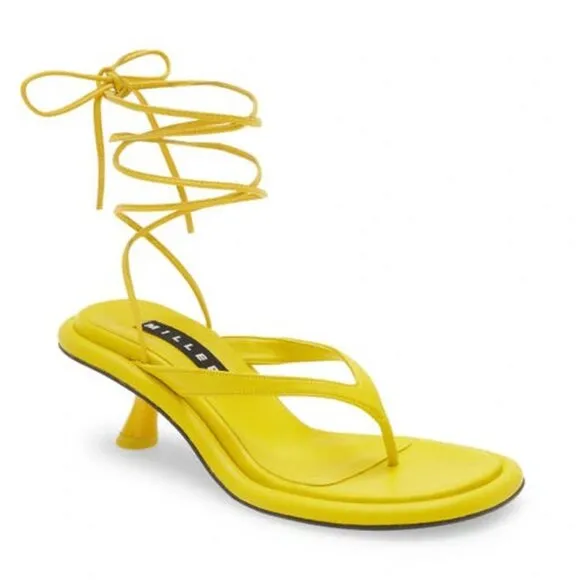 SIMON MILLER Beep Ankle Wrap Thong Sandals Size 6 Citron Kitten Heel NEW $465