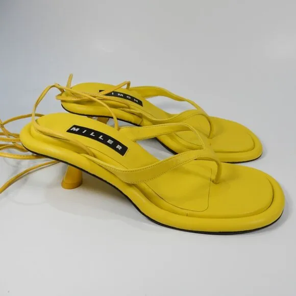 SIMON MILLER Beep Ankle Wrap Thong Sandals Size 6 Citron Kitten Heel NEW $465
