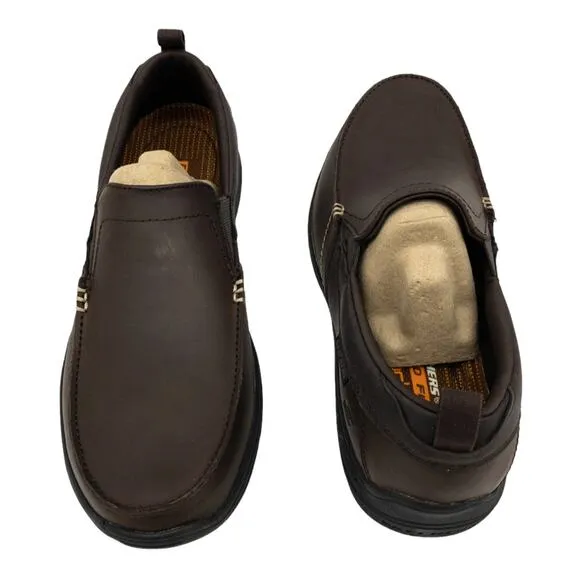 Skechers Relaxed Fit Leather Harper Forde Slip On Loafers Men's 10 Dark Brown