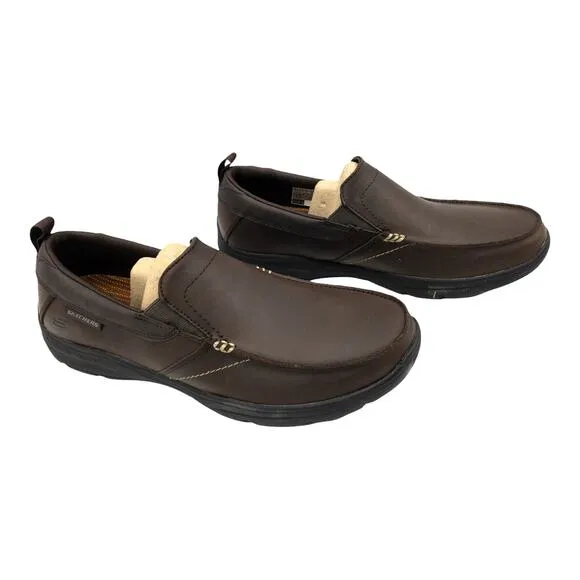 Skechers Relaxed Fit Leather Harper Forde Slip On Loafers Men's 10 Dark Brown