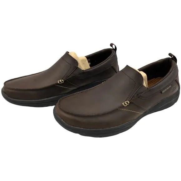 Skechers Relaxed Fit Leather Harper Forde Slip On Loafers Men's 10 Dark Brown