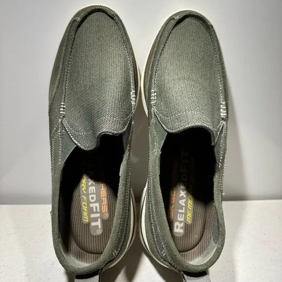 Skechers Superior Milford Shoes Slip On Relaxed Fit Loafers Green Mens 14