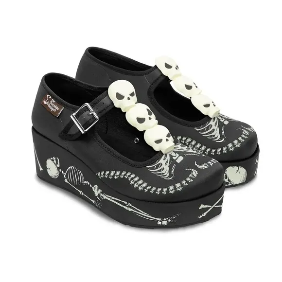 Skeleton Under Your Bed Hot Chocolate Mary Jane Platforms
