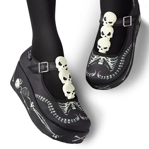 Skeleton Under Your Bed Hot Chocolate Mary Jane Platforms