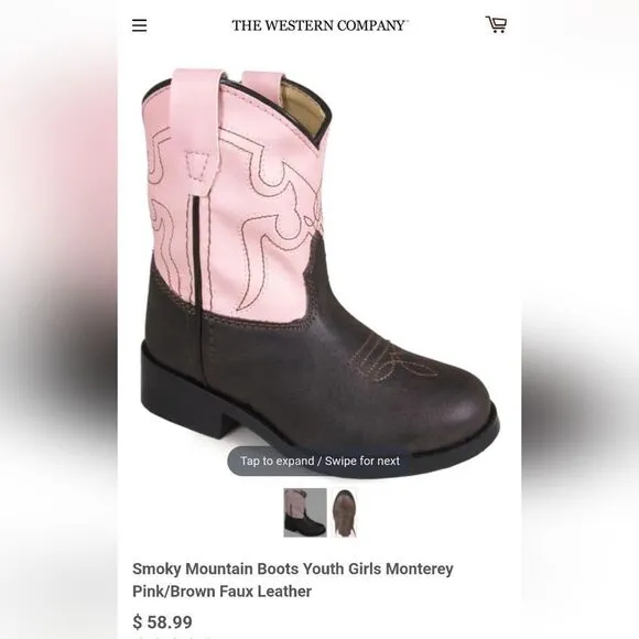 SMOKY MOUNTAIN BOOTS Girls Monterey Western Boots 1574T
