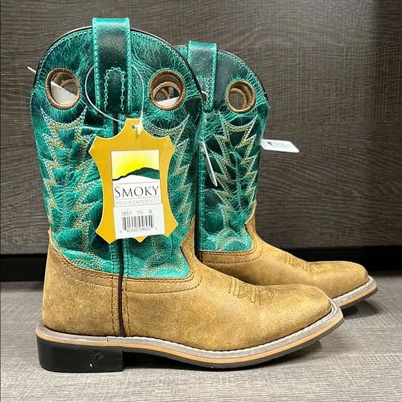 Smoky Mountain Youth Jesse Western/Cowboy Boots (Brown/Turquoise) - Size 1.5