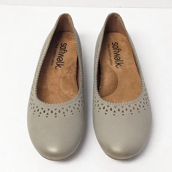 SoftWalk Selma Flats, Grey Nubuck, Women's 6.5 Wide