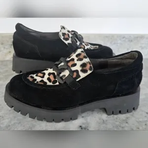 Softwaves Leopard Print Black Suede Loafers Size 40.5/10