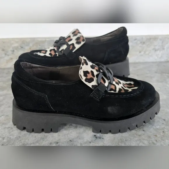 Softwaves Leopard Print Black Suede Loafers Size 40.5/10