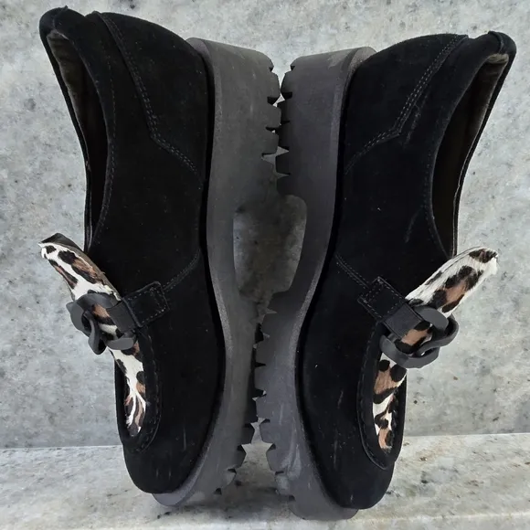 Softwaves Leopard Print Black Suede Loafers Size 40.5/10