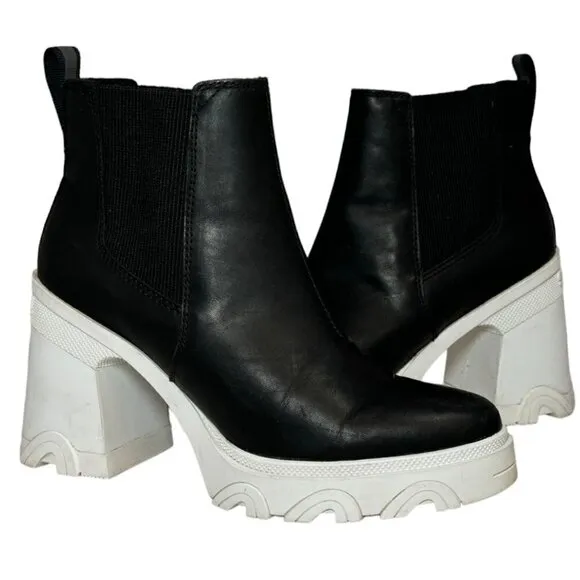 Sorel Brex Chelsea Heeled Womens Size 7.5 Waterproof Pull On Boots Black White