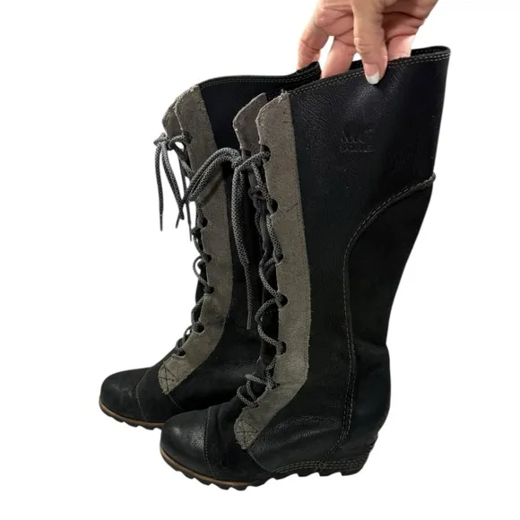 Sorel Cate The Great Wedge Tall Lace Knee High Waterproof Leather Boots Sz7.5