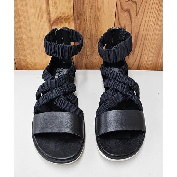 Sorel Ella II Ankle Strap Black Women's Sandals Size 7