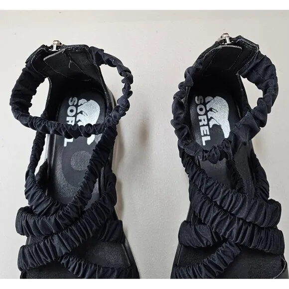 Sorel Ella II Ankle Strap Black Women's Sandals Size 7