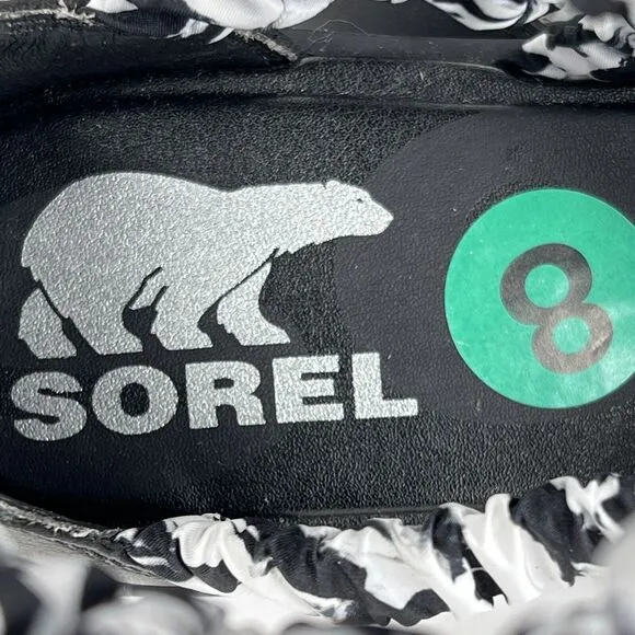Sorel Ella II Ankle Strap Ruched Sandals NEW Elastic Black White Cruise Size 8