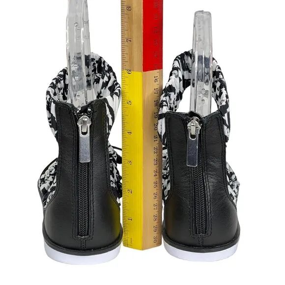 Sorel Ella II Ankle Strap Ruched Sandals NEW Elastic Black White Cruise Size 8