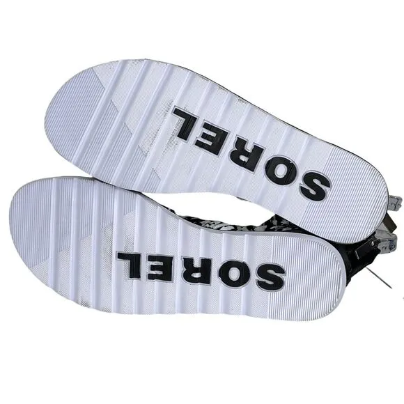 Sorel Ella II Ankle Strap Ruched Sandals NEW Elastic Black White Cruise Size 8