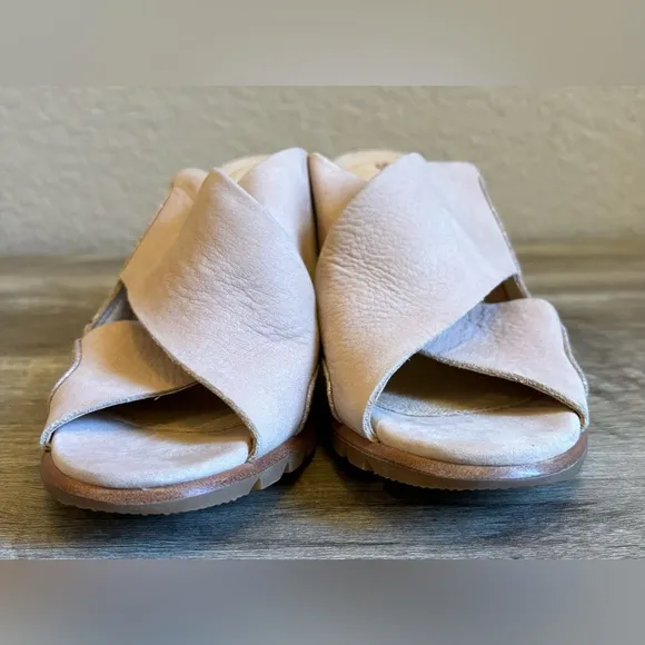Sorel Nadia Heeled Mule Beige Leather Sandals Womens 7