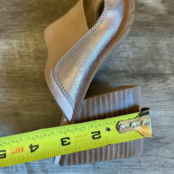 Sorel Nadia Heeled Mule Beige Leather Sandals Womens 7