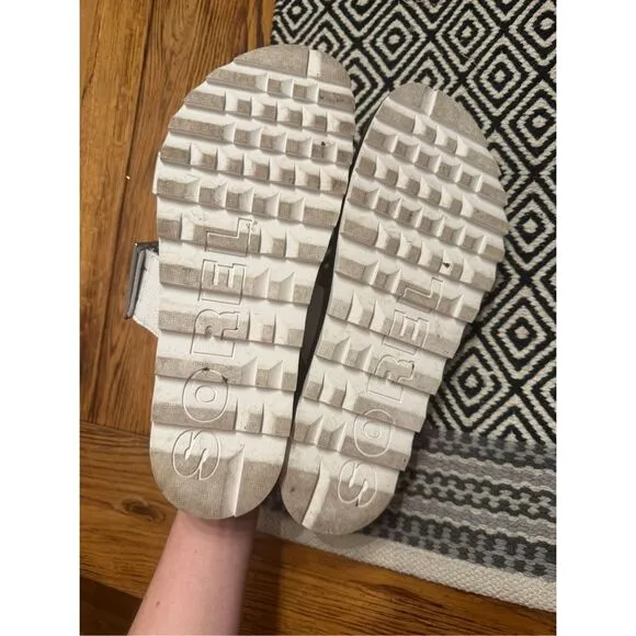 Sorel White Black Leather Roaming Buckle Slide Sandals Size 10