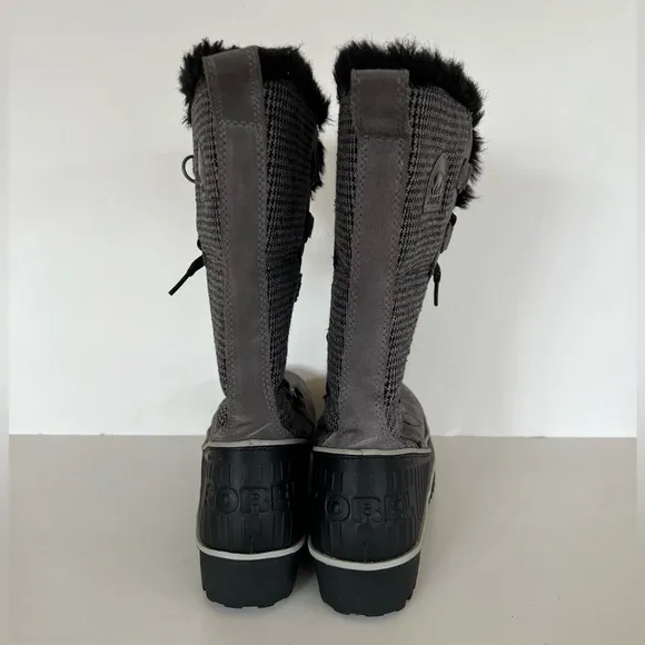 Sorel Women's Tivoli Mid-Calf Quarry Black Houndstooth Snow Winter Boots, size 7