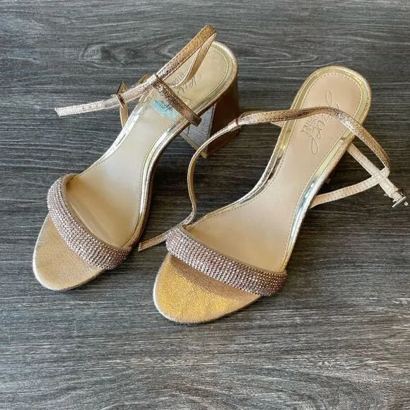Sparkly strap rose gold heeled sandals
