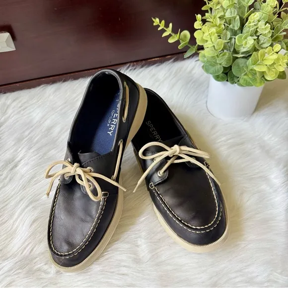Sperry Top-Sider Authentic Original 2-Eye Boat Shoes Navy Leather White Size 10M