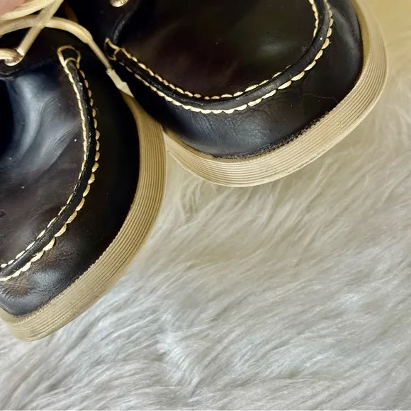 Sperry Top-Sider Authentic Original 2-Eye Boat Shoes Navy Leather White Size 10M