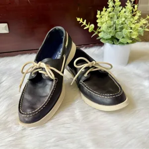 Sperry Top-Sider Authentic Original 2-Eye Boat Shoes Navy Leather White Size 10M