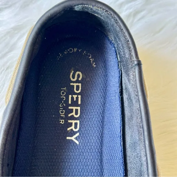Sperry Top-Sider Authentic Original 2-Eye Boat Shoes Navy Leather White Size 10M