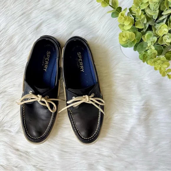 Sperry Top-Sider Authentic Original 2-Eye Boat Shoes Navy Leather White Size 10M