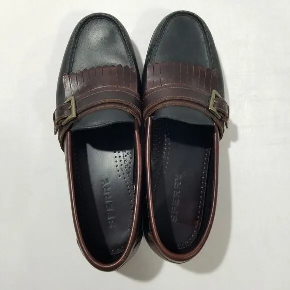 SPERRY Top Sider Shoes Mens 10.5 Tremont Kiltie Black Brown Leather Boat Loafer