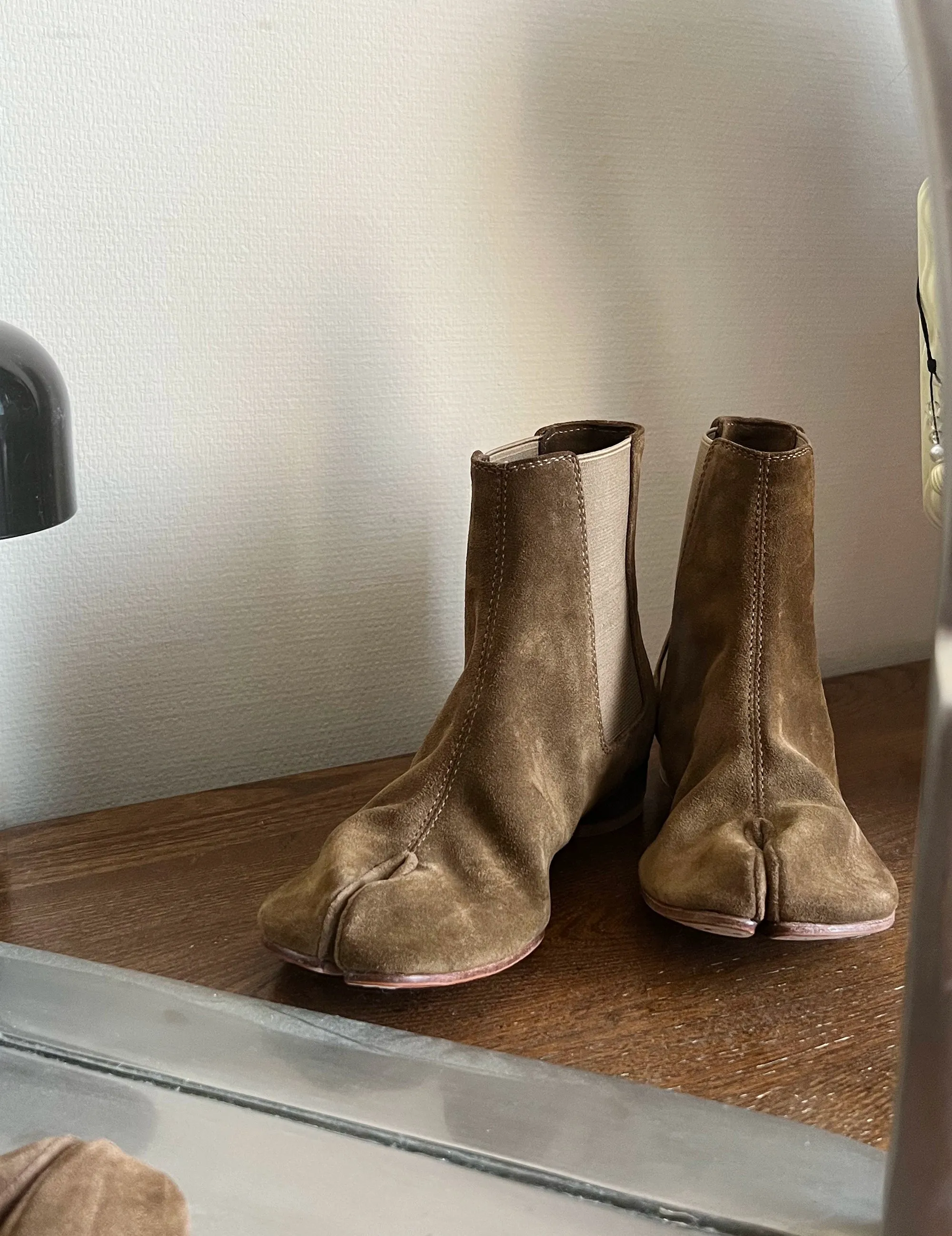 Split-Toe Suede Ankle Boots