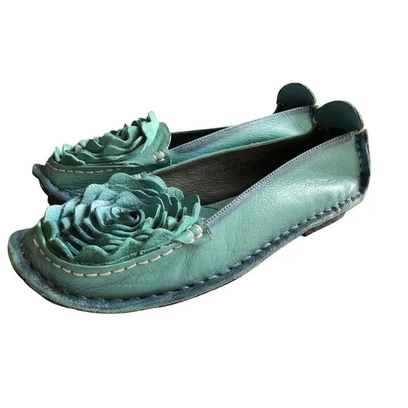 Spring Step L'ARTISTE DEZI blue flower flat slipon ballet driving leather loafer