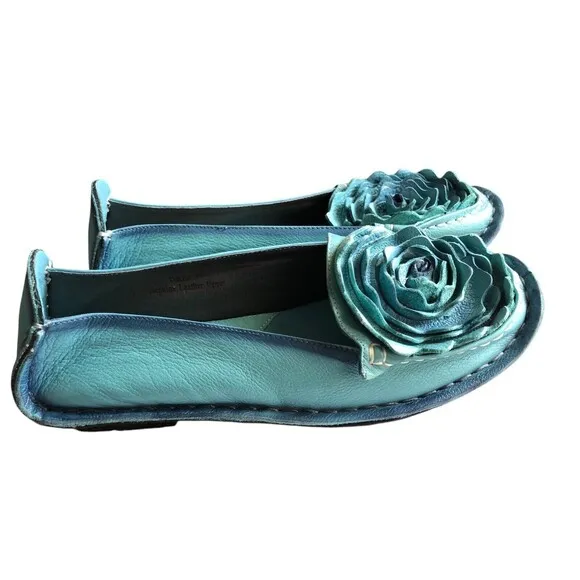 Spring Step L'ARTISTE DEZI blue flower flat slipon ballet driving leather loafer