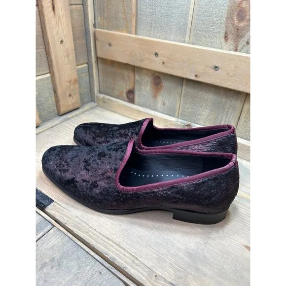 Stacy Adams Mens US10.5 Shoes Red Burgundy Velour Smoking Loafers Sultan 25278