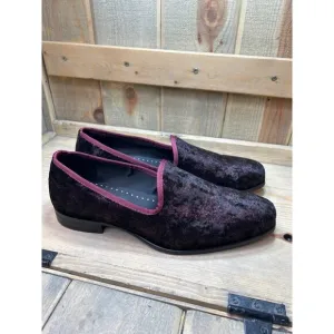 Stacy Adams Mens US10.5 Shoes Red Burgundy Velour Smoking Loafers Sultan 25278