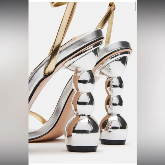 Steve Madden Ashna Dress Sandals 7.5 Gold/Silver Coil Ankle Strap Square Toe