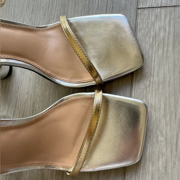 Steve Madden Ashna Dress Sandals 7.5 Gold/Silver Coil Ankle Strap Square Toe