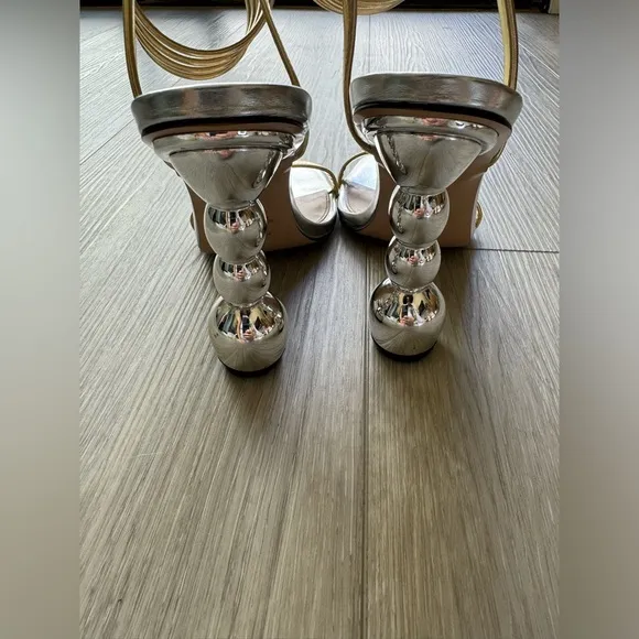 Steve Madden Ashna Dress Sandals 7.5 Gold/Silver Coil Ankle Strap Square Toe
