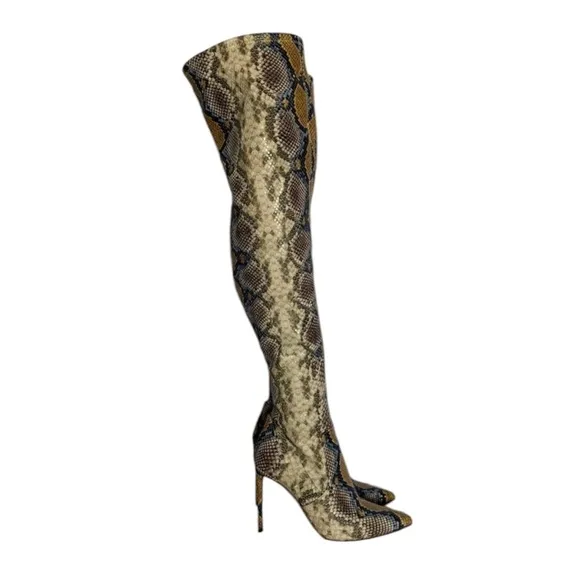 Steve Madden Blue &amp; Yellow Snakeskin Viktory Over the Knee Heeled Boots Size 8