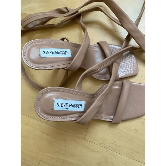 Steve Madden BNWT &quot;Utilize&quot; sz 5.5 tan wrap around stiletto heel sandals