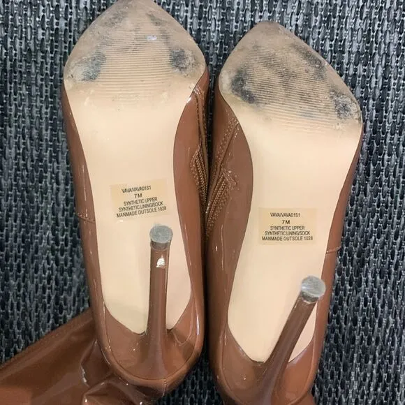 STEVE MADDEN brown patent thigh high boots size 7