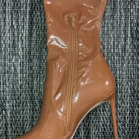 STEVE MADDEN brown patent thigh high boots size 7