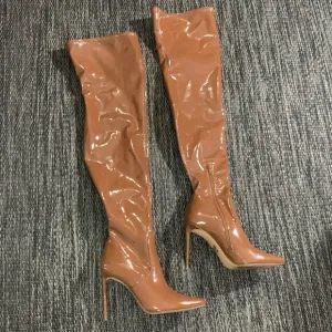 STEVE MADDEN brown patent thigh high boots size 7