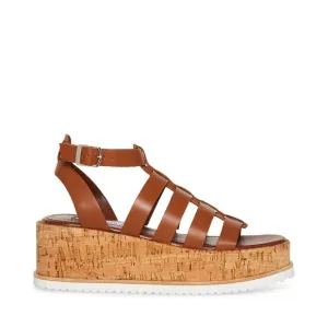 Steve Madden Cognac Genuine Leather Platform Sandals