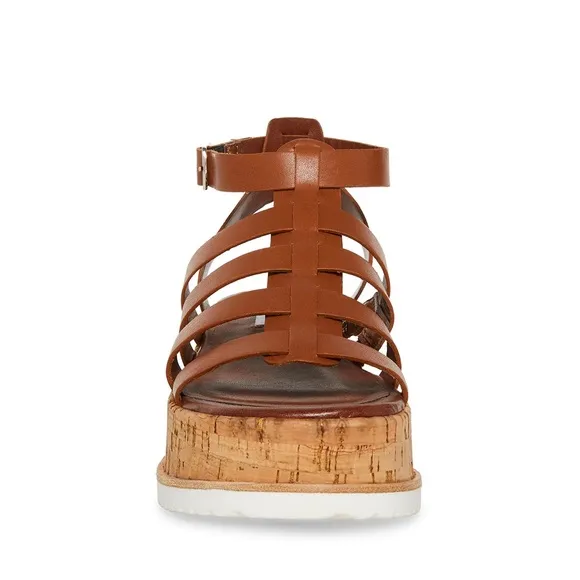 Steve Madden Cognac Genuine Leather Platform Sandals